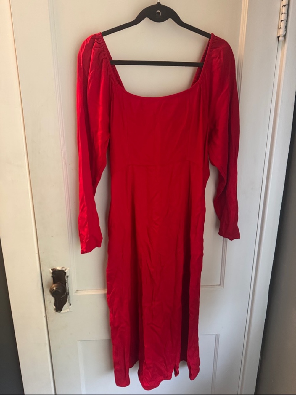 Red Long Sleeve Square Neck Dress - Women